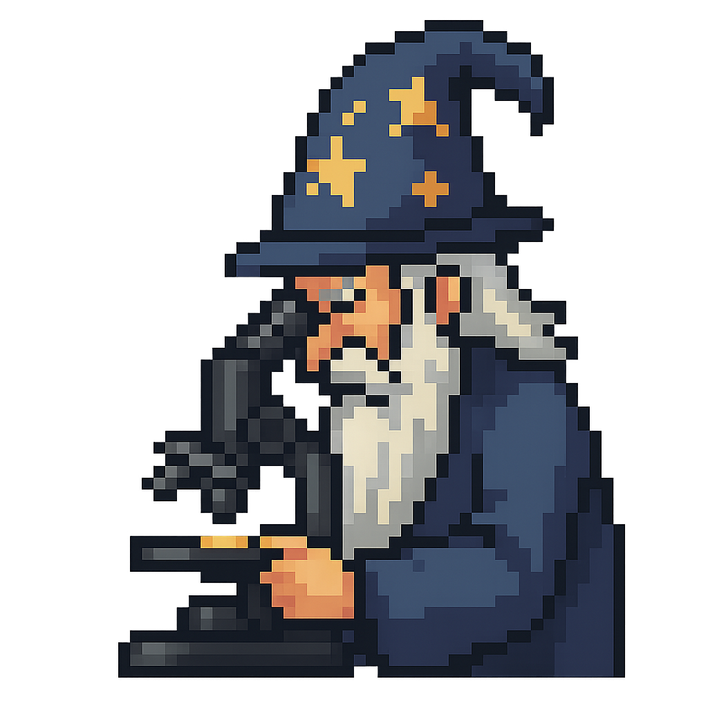 Wizard with microscope